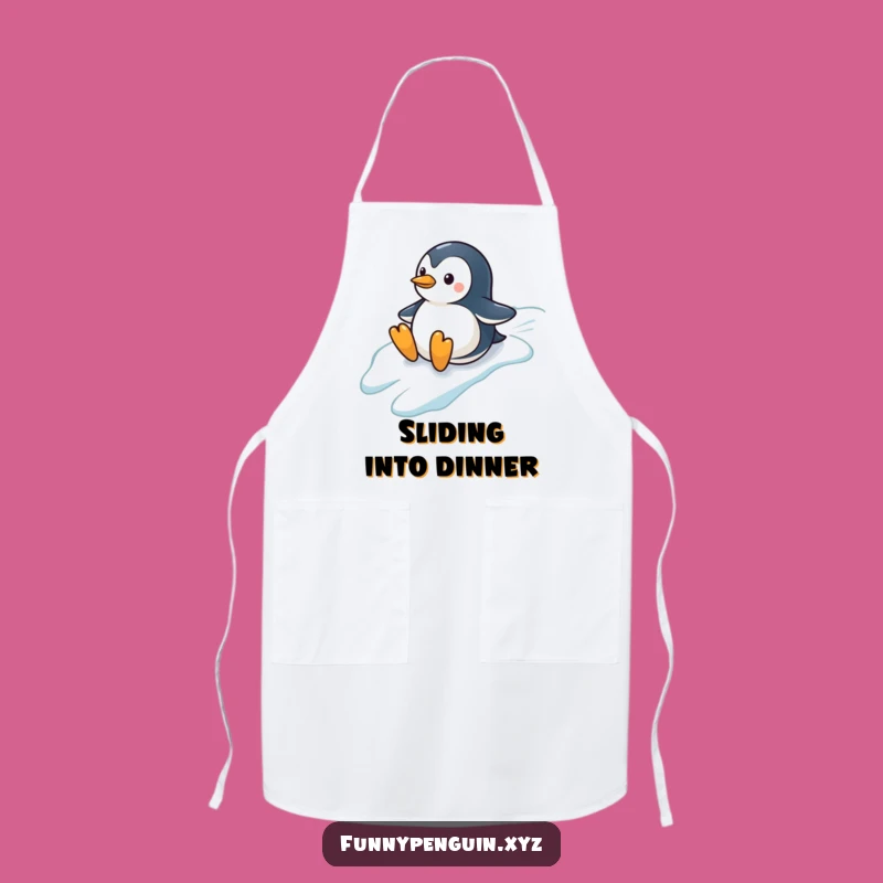 Funny Penguin Apron: Sliding Penguin, Kitchen Winter Fun