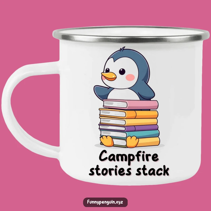 Funny Kawaii Penguin Book Balance Camping Mug - Scholarly Adventure