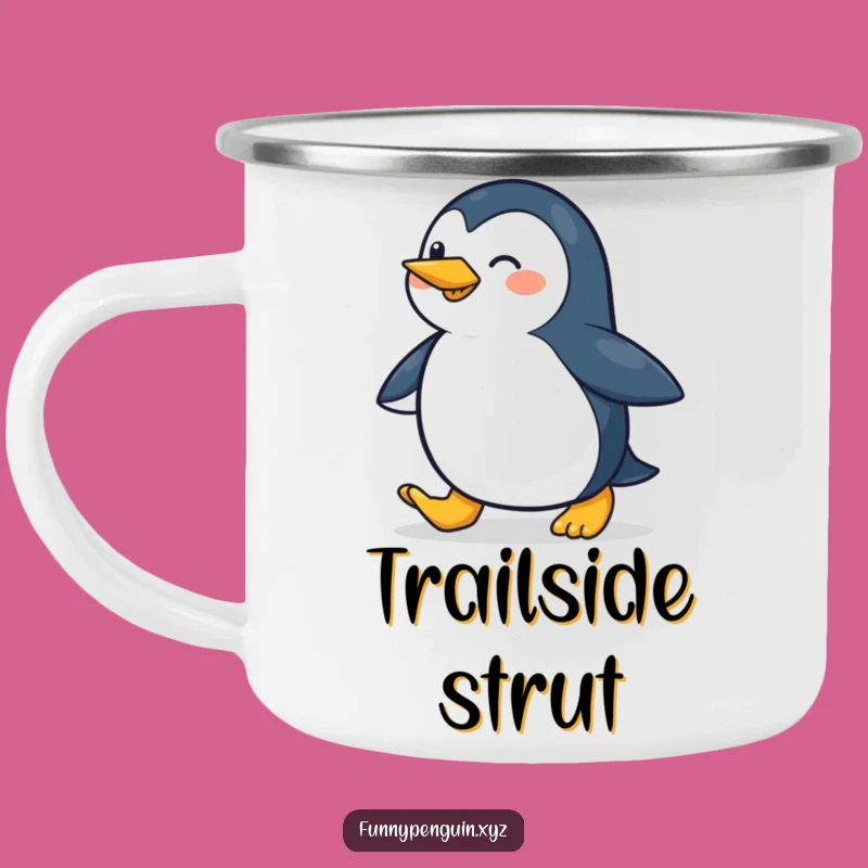 Durable Funny Penguin Camping Mug: Waddling Penguin, Cheerful Outdoors