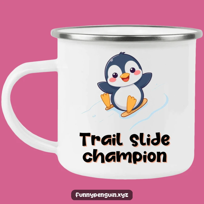 Funny Kawaii Penguin Sliding Camping Mug - Joyful Outdoor Adventure