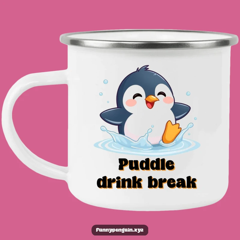 Funny Kawaii Penguin Splashing Camping Mug - Joyful Outdoor Adventure