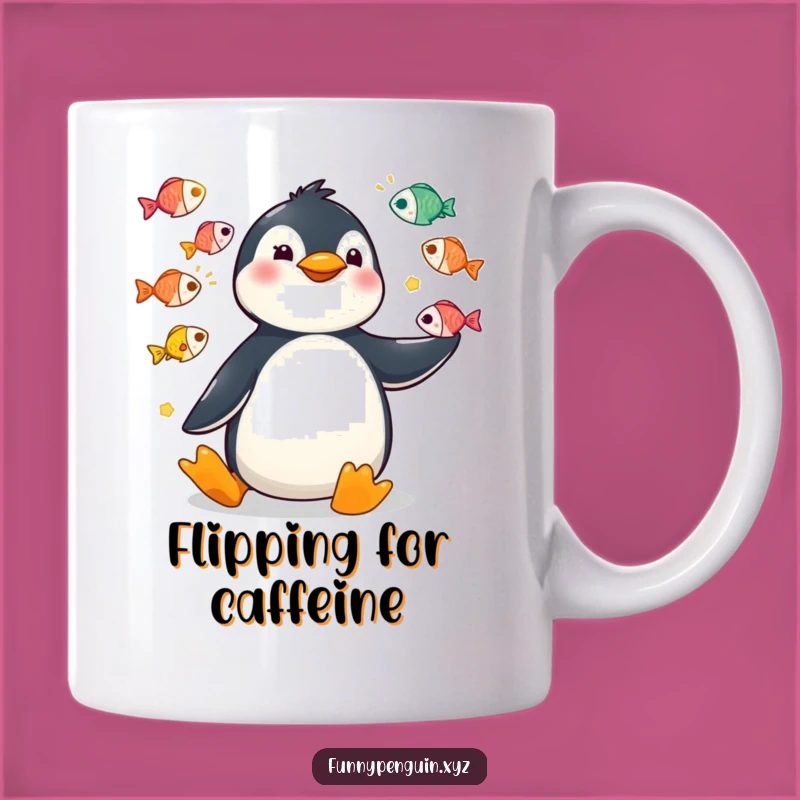 Funny Kawaii Penguin Juggling Fish Mug - Seafood Circus Gift