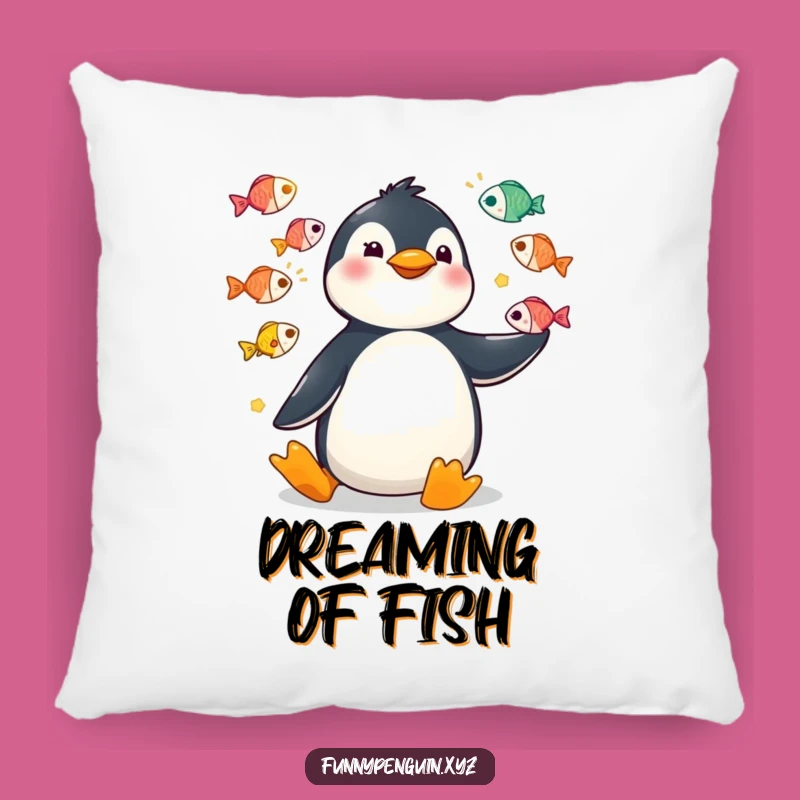 Funny Kawaii Penguin Juggling Fish Pillow - Circus Comfort Accent