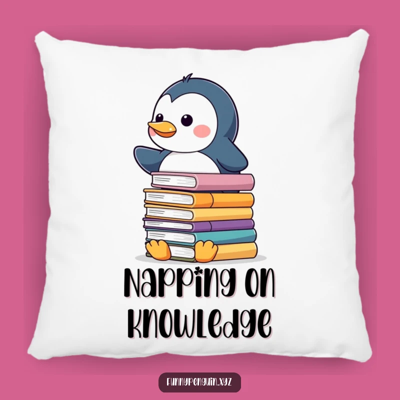 Funny Kawaii Penguin Book Balance Pillow - Cozy Scholarly Accent
