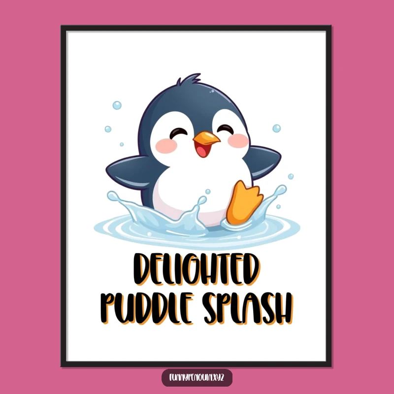 Funny Kawaii Penguin Splashing Digital Art - Pure Joy Decor
