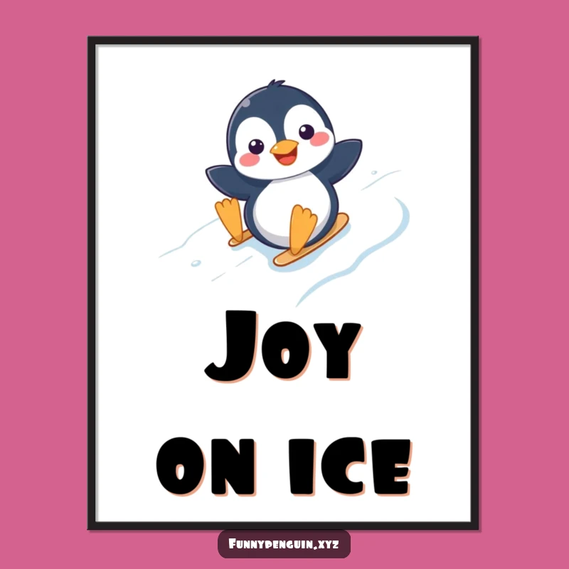 Funny Kawaii Penguin Sliding Digital Art - Joyful Winter Decor