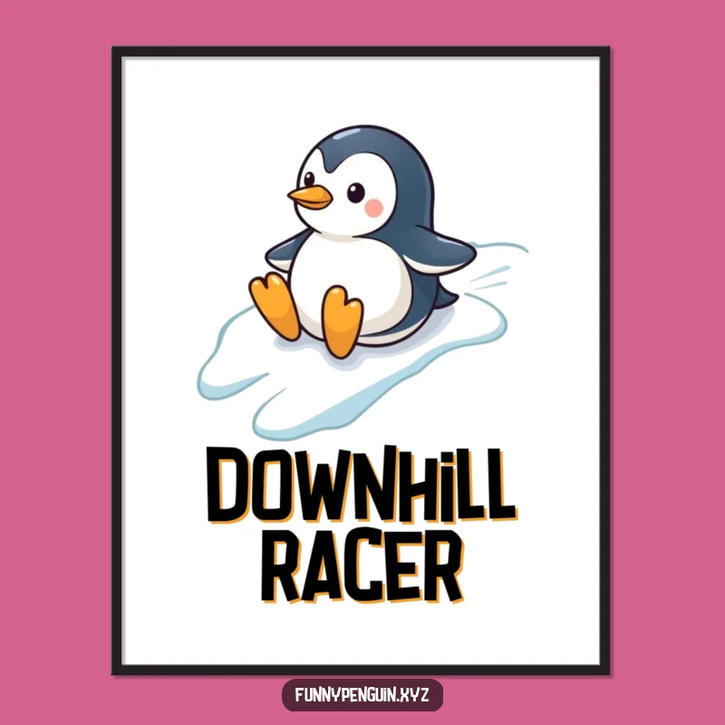 Funny Penguin Poster: Sliding Penguin, Winter Wall Art