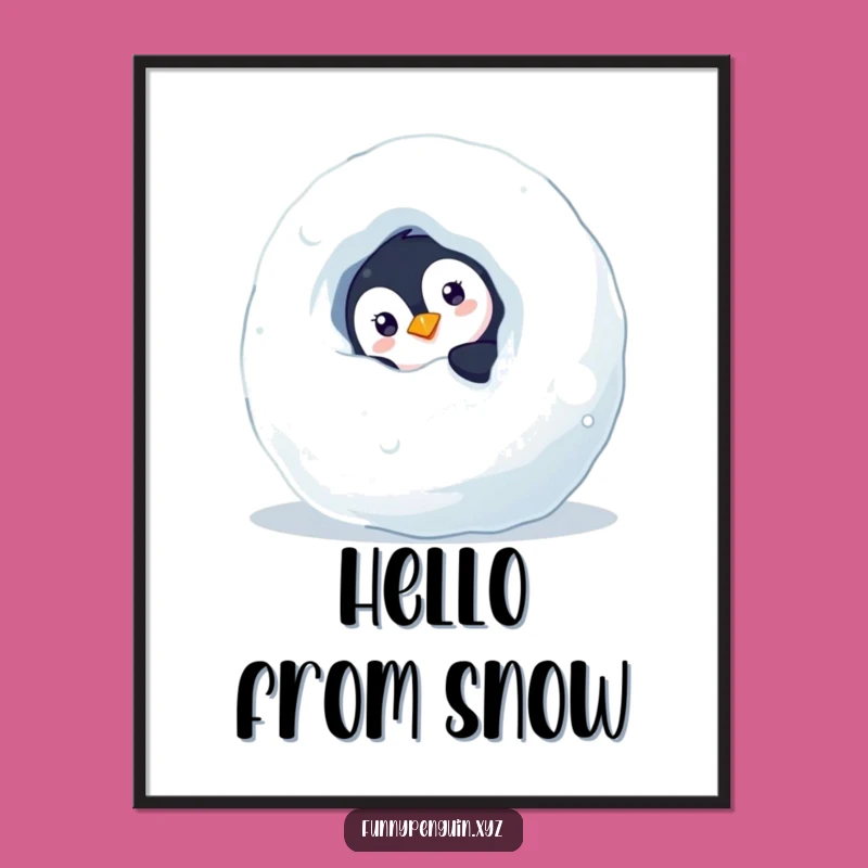Funny Penguin Poster: Curious Penguin, Winter Peek-a-Boo Art