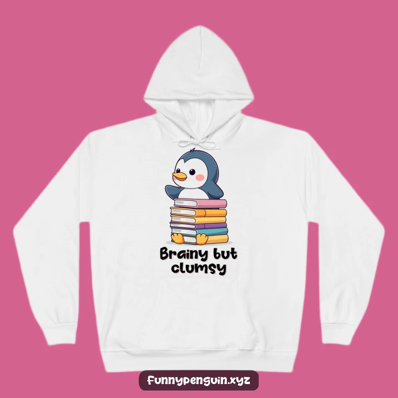 Funny Kawaii Penguin Book Balance Hoodie - Cozy Scholarly Style