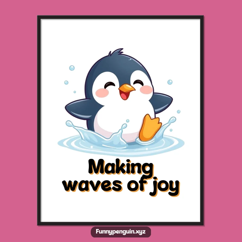Free Printable Wall Art: Penguin Puddle Splash, Funny Downloadable Decor