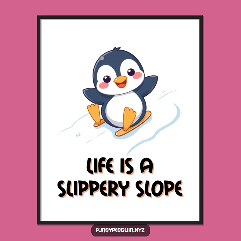Free Printable Wall Art: Kawaii Penguin Slidin', Funny Downloadable Decor