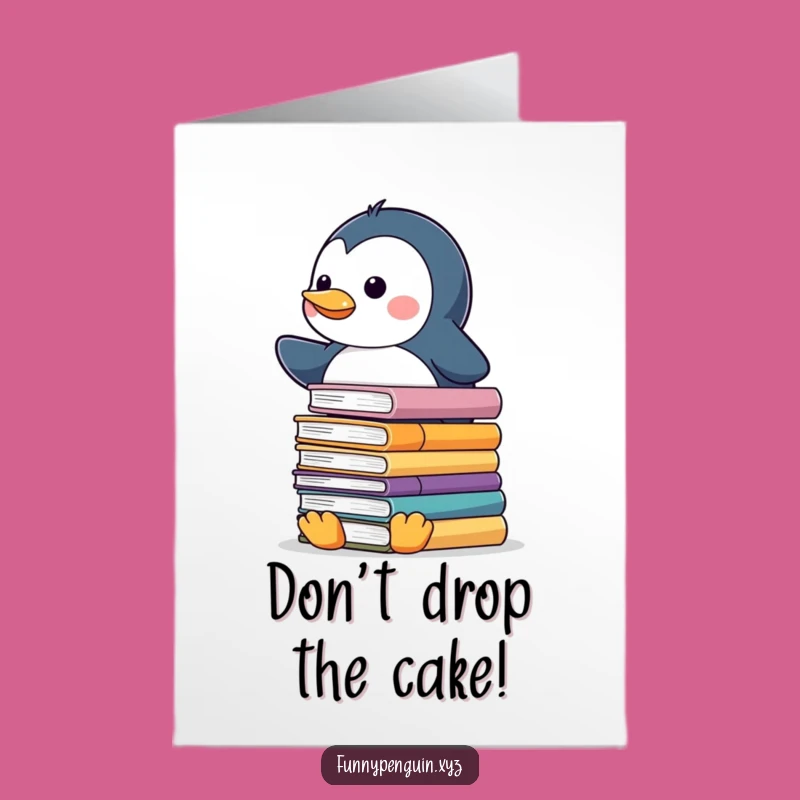 Free Printable Birthday Card: Penguin's Book Balance, Funny Downloadable Gift