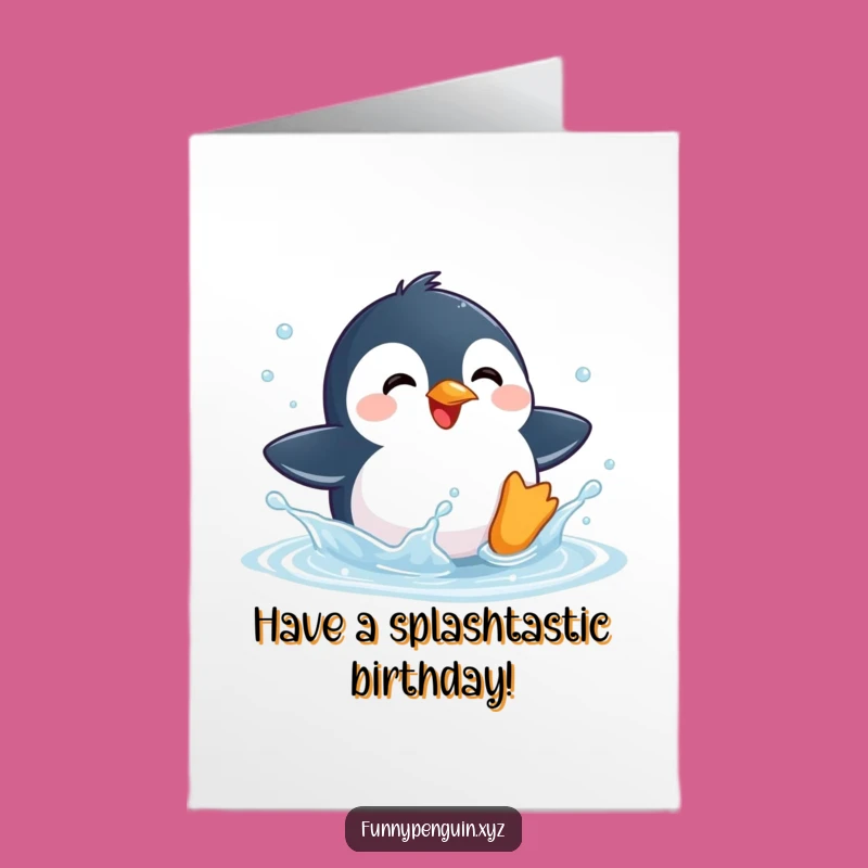 Free Printable Birthday Card: Penguin's Puddle Splash, Joyful Downloadable Gift