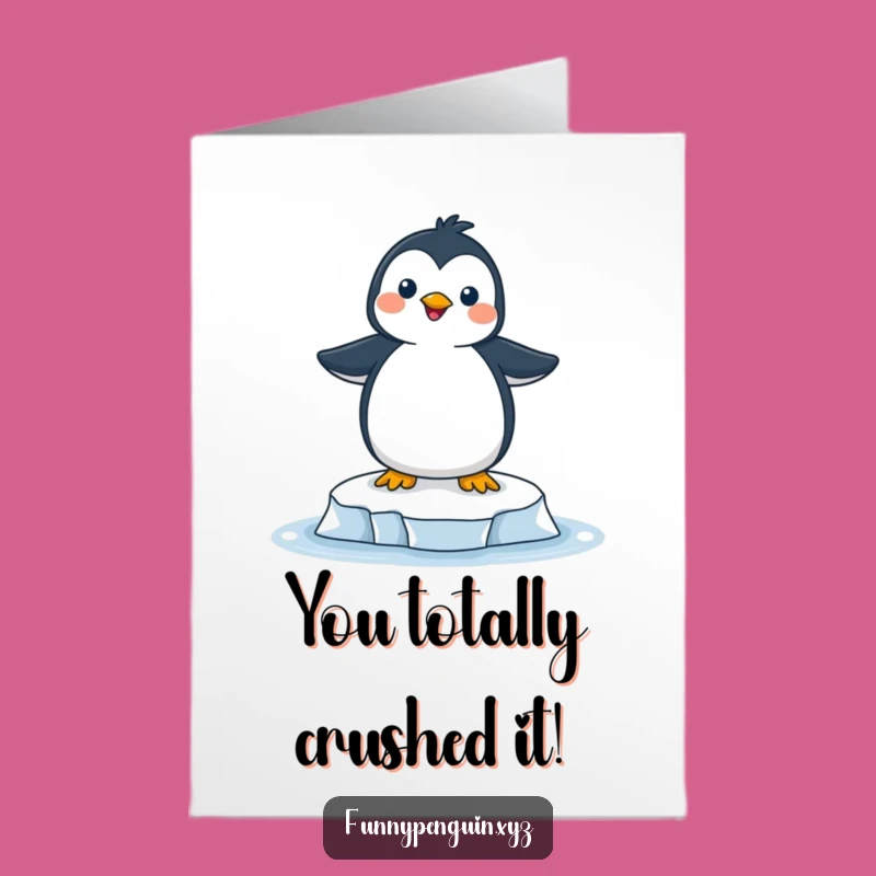 Free Printable Congrats Card: Joyful Penguin Ice Floe Achievement, Downloadable Humorous Gift
