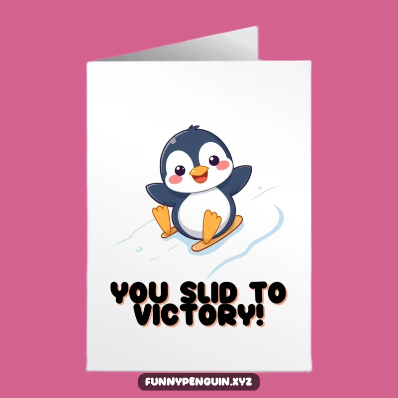 Free Printable Congrats Card: Kawaii Penguin's Icy Success, Fun Downloadable Gift