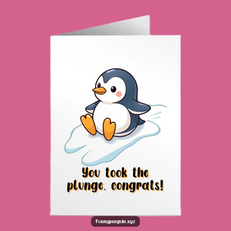 Free Printable Congrats Card: Penguin Slide Funny Downloadable Gift for a Winning Moment