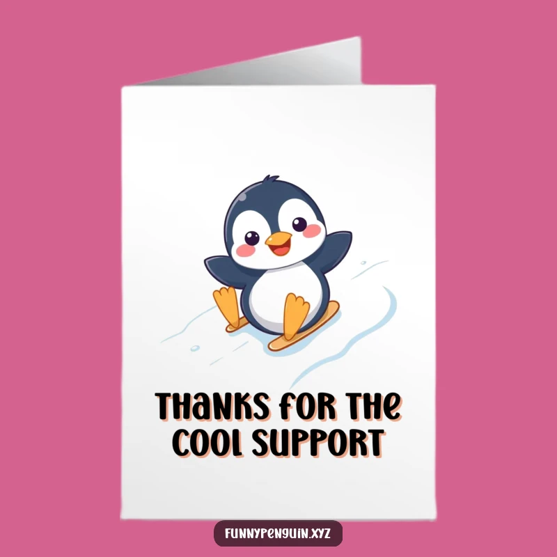 Free Printable Thank You Card: Grateful Penguin's Slide, Cheerful Downloadable Gift