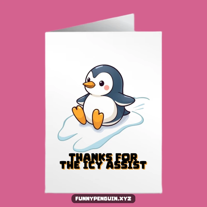 Free Printable Thank You Card: Penguin Slide Funny Downloadable Gift for Cheerful Gratitude