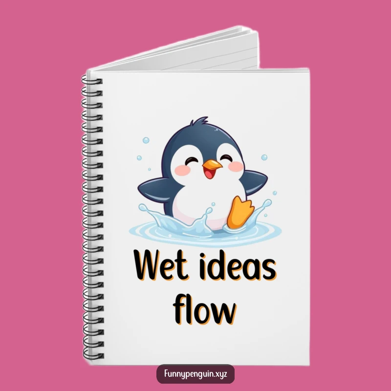 Funny Kawaii Penguin Splashing Notebook - Joyful Journal