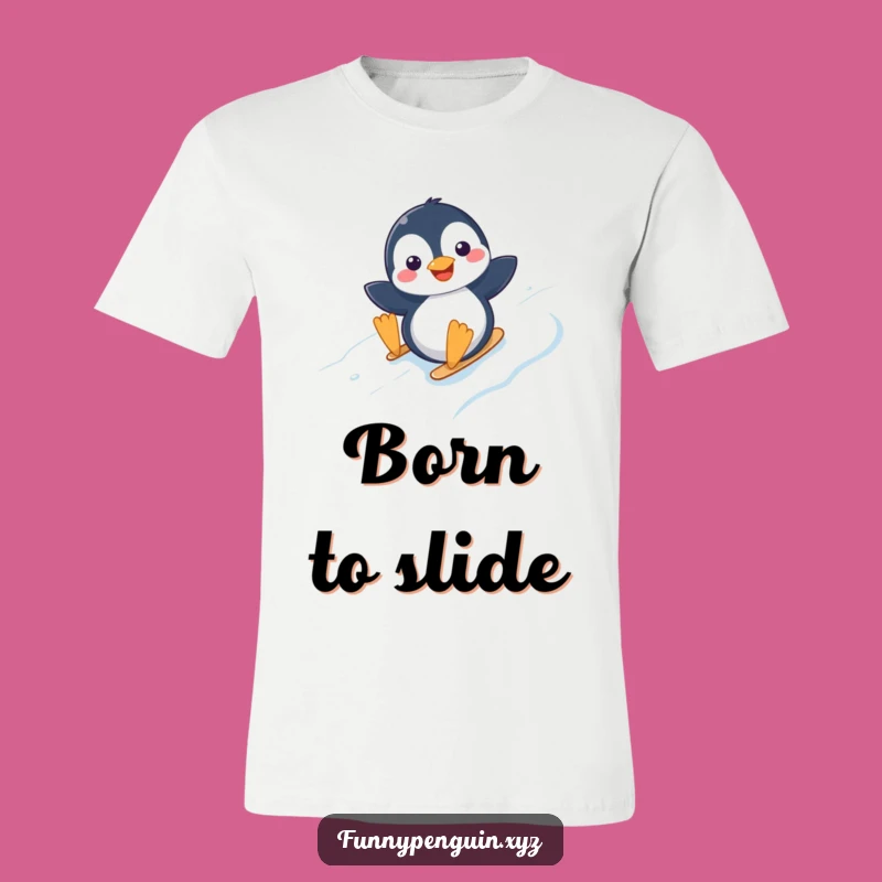 Funny Kawaii Penguin Sliding T-Shirt - Joyful Winter Fun Tee
