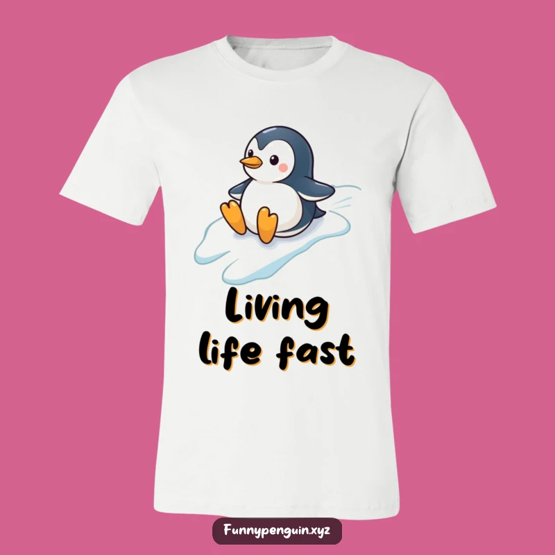 Funny Penguin T-Shirt: Sliding Penguin, Winter Sports Humor Tee