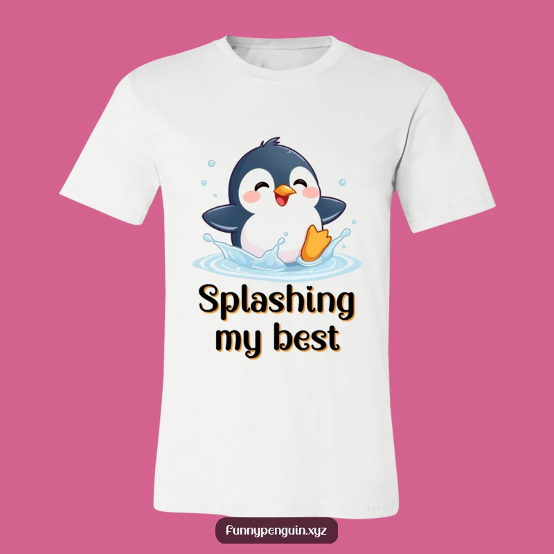Funny Kawaii Penguin Splashing T-Shirt - Pure Joy Fun Tee