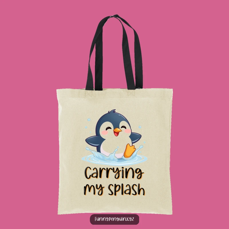 Funny Kawaii Penguin Splashing Tote Bag - Joyful Everyday Carry
